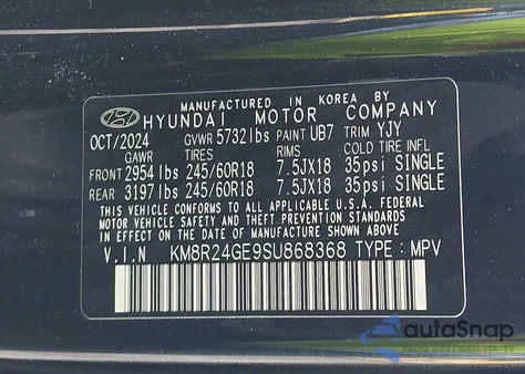 2025 Hyundai Palisade Sel from USA, damaged, VIN KM8R24GE9SU868368